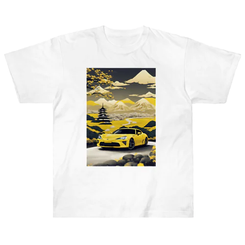 黄色いスポーツカーと日本の風景4 Heavyweight T-Shirt