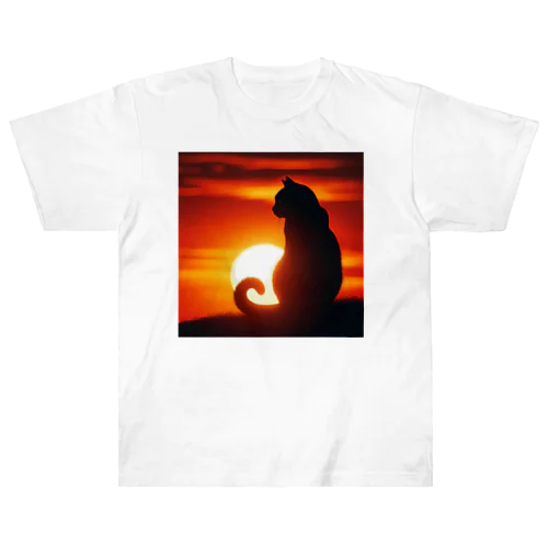 夕日と猫 Heavyweight T-Shirt