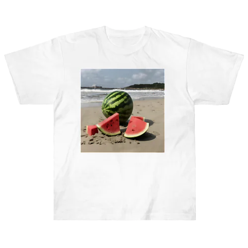 浜辺のスイカ Heavyweight T-Shirt