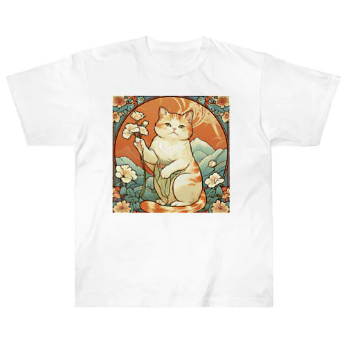 幸運を招いてない猫。花を持ってるだけよね Heavyweight T-Shirt