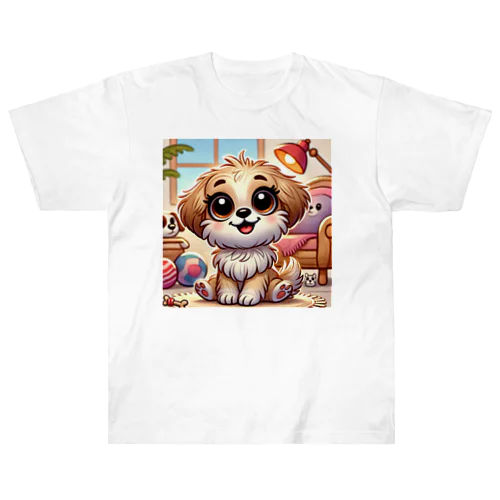 フワフワの毛並みがキュートな子犬！！ ヘビーウェイトTシャツ