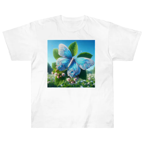 水色に舞う美しい蝶々 Heavyweight T-Shirt