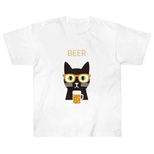 ビール ネコ ヘビーウェイトTシャツ