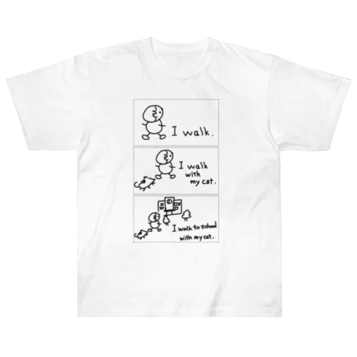 英会話Tシャツ　猫と歩く編 ヘビーウェイトTシャツ