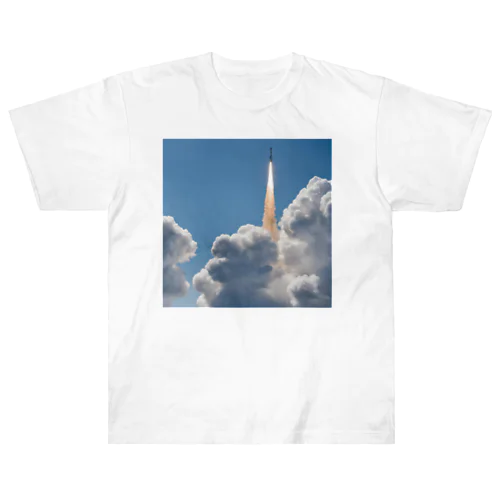 青空に向かって打ち上げられるロケット ヘビーウェイトTシャツ