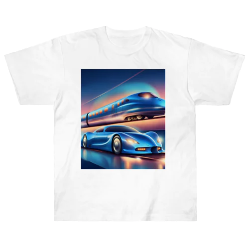 青い車と新幹線 Heavyweight T-Shirt