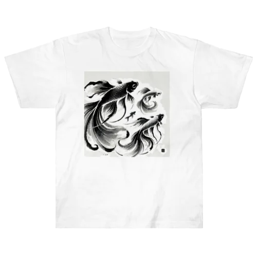 金魚　日本水墨画 ヘビーウェイトTシャツ
