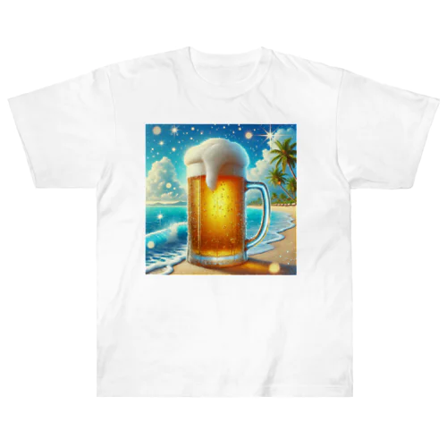 ビーチとビールの楽園 ヘビーウェイトTシャツ