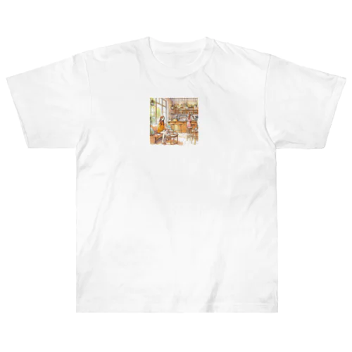 カフェでくつろぐ女の子 Heavyweight T-Shirt