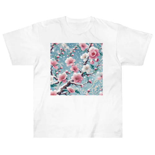 和風柄　桜雪化粧 Heavyweight T-Shirt