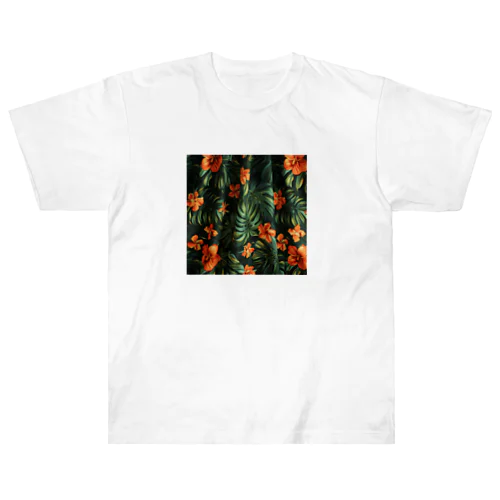 オレンジ色のハイビスカスの花 ヘビーウェイトTシャツ