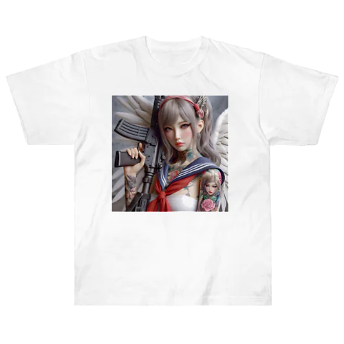 タトゥー少女と機関銃 ヘビーウェイトTシャツ