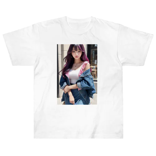 AI beautiful model street corner snap Heavyweight T-Shirt