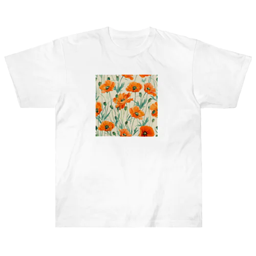 イラスト　色鮮やかなオレンジ色のコスモスの花 Heavyweight T-Shirt