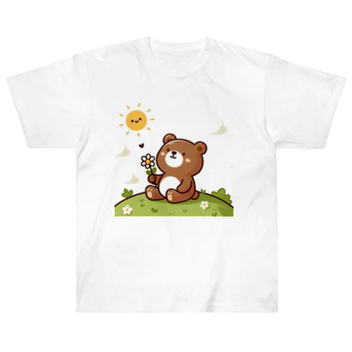 花を持つ可愛い熊グッズ Heavyweight T-Shirt
