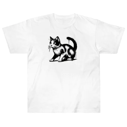 ストリートアート風★はちわれ猫 Heavyweight T-Shirt