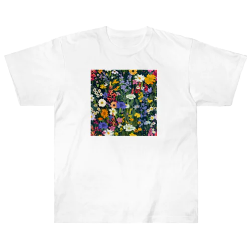 色とりどりの野生の花々　イラスト ヘビーウェイトTシャツ