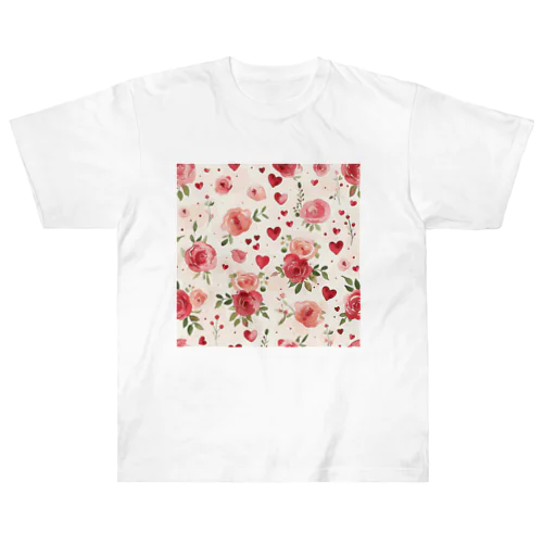 ハート　赤　ピンク　薔薇　可愛い Heavyweight T-Shirt