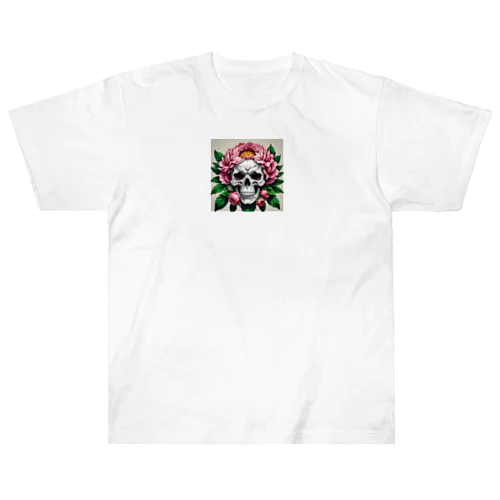 ドクロと花のドットアート Heavyweight T-Shirt