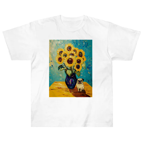 パグとひまわり Heavyweight T-Shirt