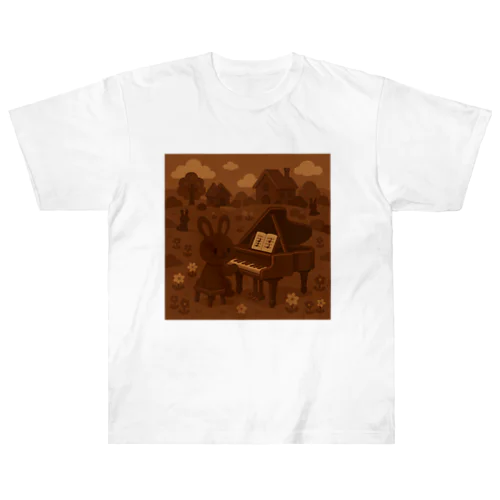 チョコピアノを弾く♪ビターチョコうさの国🍫🎹🐇 Heavyweight T-Shirt