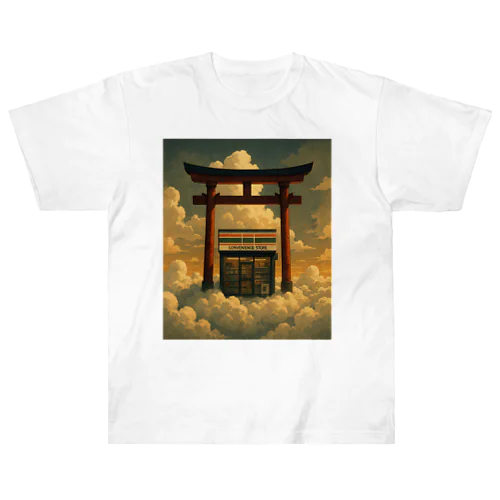 空に浮かぶ鳥居の中にあるコンビニ Heavyweight T-Shirt