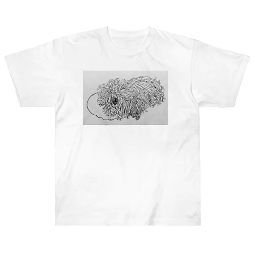 かしこいプーリー犬が転がる。 puli illustration  Heavyweight T-Shirt