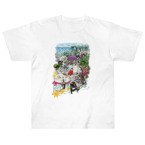 猫とペンギンと旅気分 Heavyweight T-Shirt