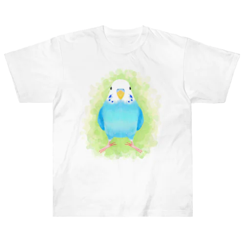 ほんわかセキセイインコ　ブルー【まめるりはことり】 ヘビーウェイトTシャツ