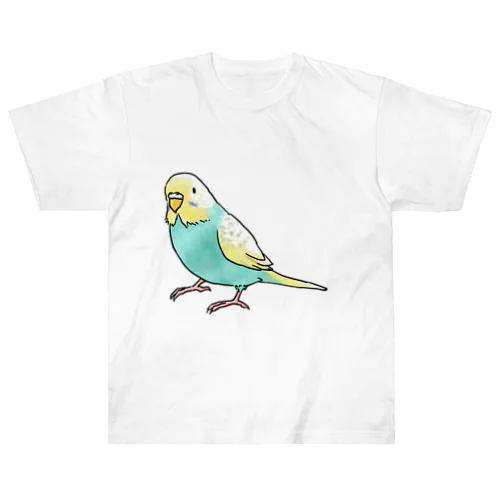 ごきげんセキセイインコ【まめるりはことり】 ヘビーウェイトTシャツ