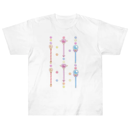 魔法少女のゆめかわステッキ&パステルカラーの魔法玉石～ストライプ～ Heavyweight T-Shirt