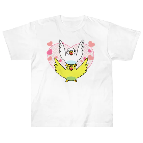 ラブリーセキセイインコ【まめるりはことり】 ヘビーウェイトTシャツ