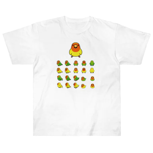 整列コザクラインコ隊【まめるりはことり】 ヘビーウェイトTシャツ