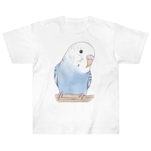 おしゃまな止まり木セキセイインコちゃん【まめるりはことり】 ヘビーウェイトTシャツ