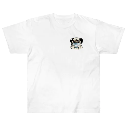 ハンドメイドマスクをつけたパグ Heavyweight T-Shirt