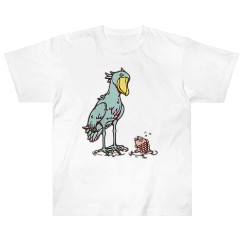 ハシビロコウとサカナ‐カラフル ヘビーウェイトTシャツ