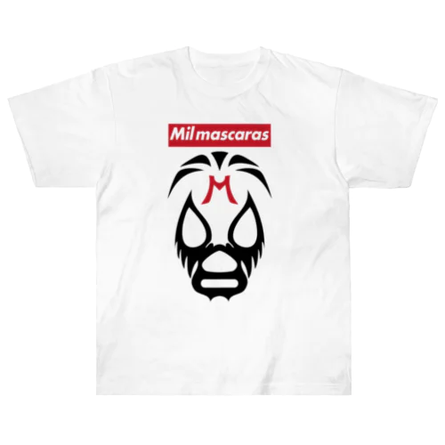 MIL MASCARAS-ミル・マスカラス-赤ボックスロゴ ヘビーウェイトTシャツ