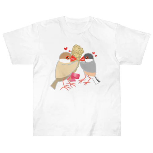 粟穂をプレゼント シルバー&シナモン文鳥 Heavyweight T-Shirt
