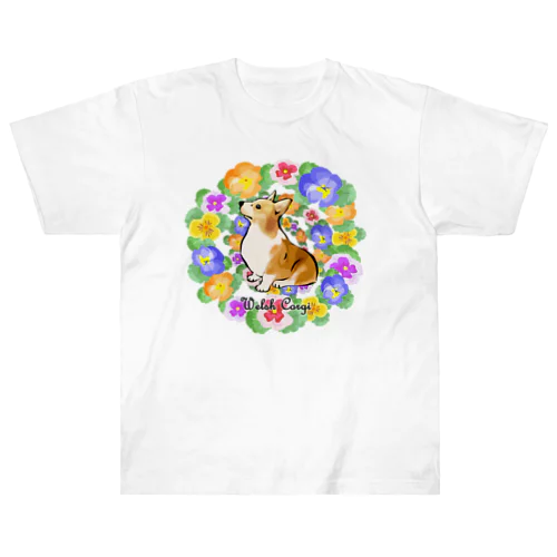 パンジーのリース　コーギー Heavyweight T-Shirt