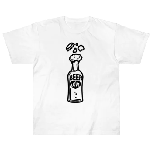 ILOVEBEER-ビール瓶-お酒好きに-黒 ヘビーウェイトTシャツ