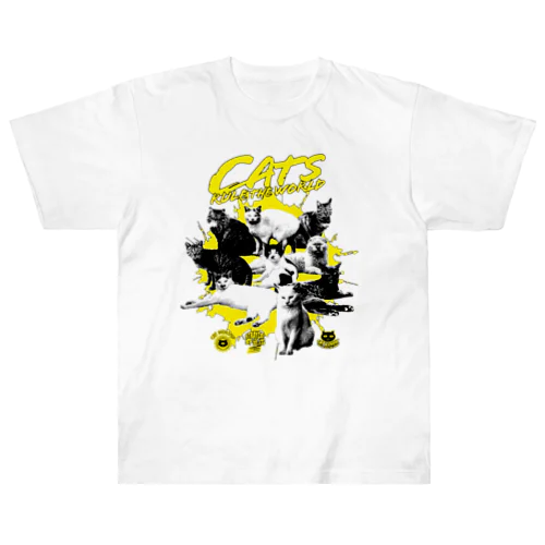 猫が世界を支配する（黄） ヘビーウェイトTシャツ