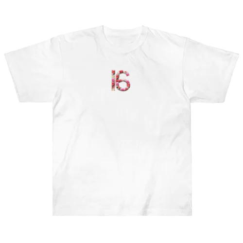 フラワー数字シリーズ「16」 ヘビーウェイトTシャツ