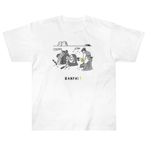 名画 × BEER（落穂拾い）黒線画 Heavyweight T-Shirt