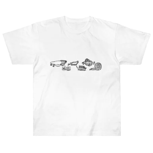 並ぶ古代生物たち（短い版） ヘビーウェイトTシャツ