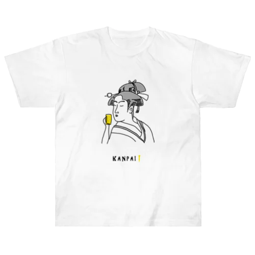 名画 × BEER（美人画）黒線画 ヘビーウェイトTシャツ