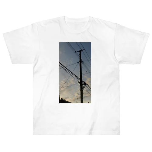 電柱 街の空 ヘビーウェイトTシャツ
