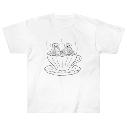 紅茶ラッコ（白黒） ヘビーウェイトTシャツ