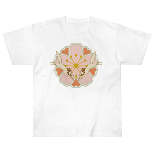 退紅桜と日の出狛狐 Heavyweight T-Shirt