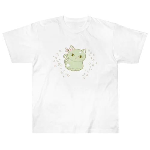 四季猫さん(春/桜)(グリーン) Heavyweight T-Shirt