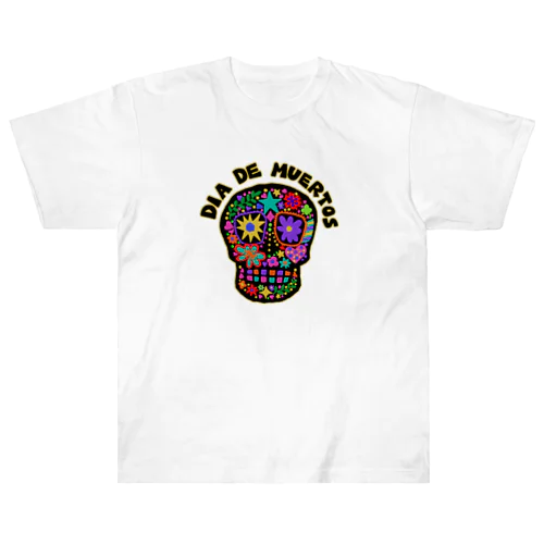 メキシコ風ドクロ Dia de muertos ヘビーウェイトTシャツ